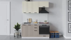 Кухонный гарнитур «Лорас» длиной 160 см со шкафом НБ (Белый/Холст брюле/Холст латте)