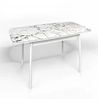Кухонный стол Флорида раздвижной изогнутые ножки массив белый Массив, ЛДСП, Стекло с фотопечатью, Мрамор СМ1
