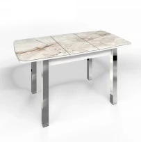 Кухонный стол Флорида раздвижной ножки квадратные металл хром (подстолье белое) ЛДСП, Металл, Стекло с фотопечатью, Мрамор СМ4